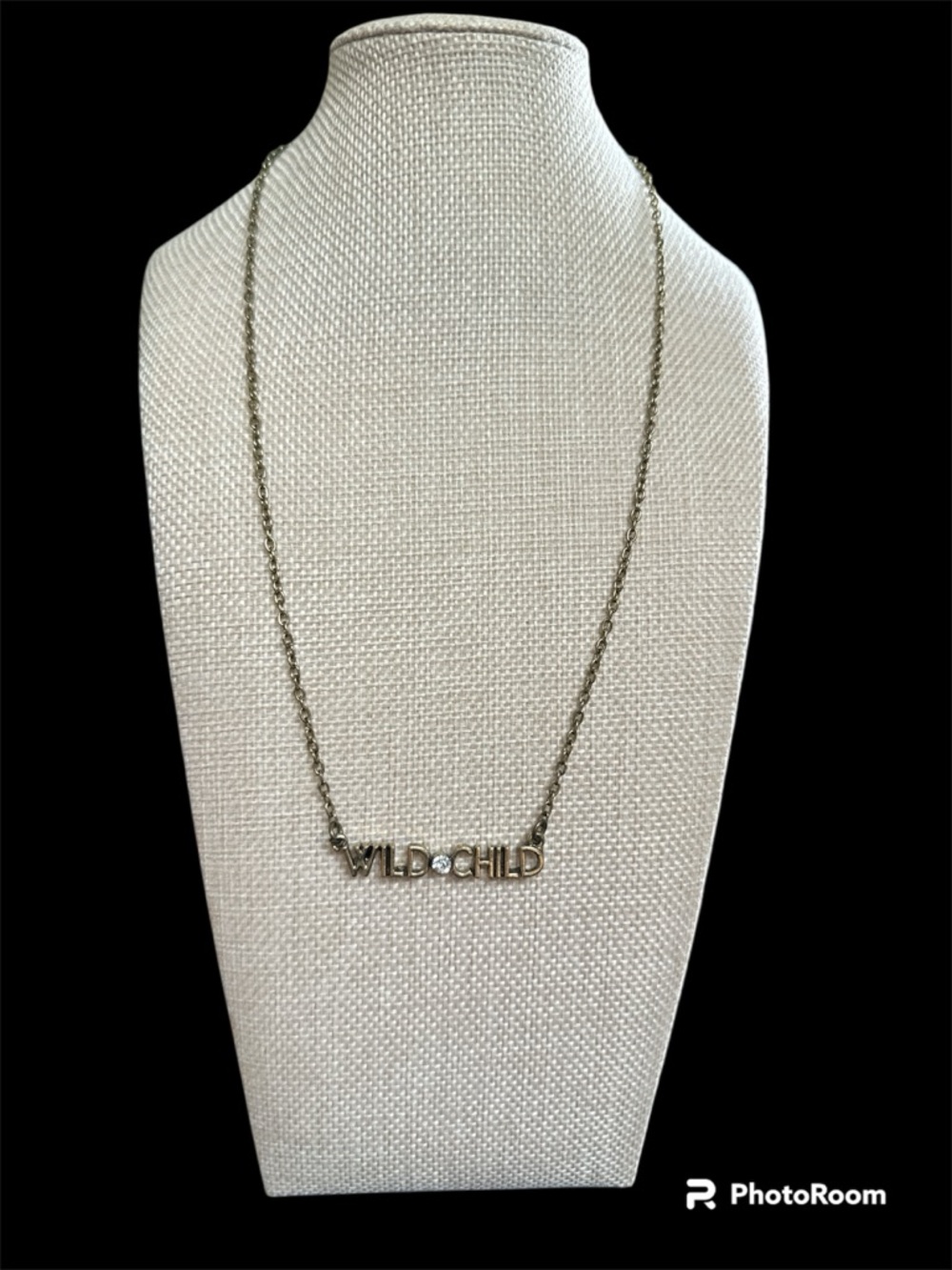 Wild Child Antique Gold Tone Nameplate Necklace